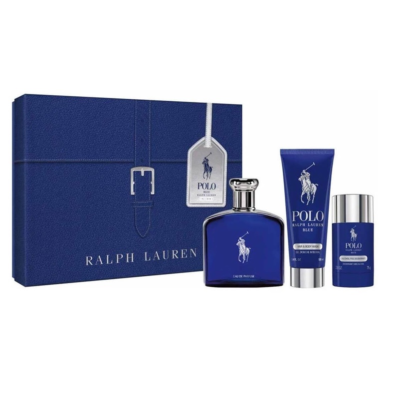 RALPH LAUREN – POLO BLUE GIFT SET SIZES: 125 EAU DE PARFUM, 100 ML AFTERSHAVE, 75 ML DEODORANT
