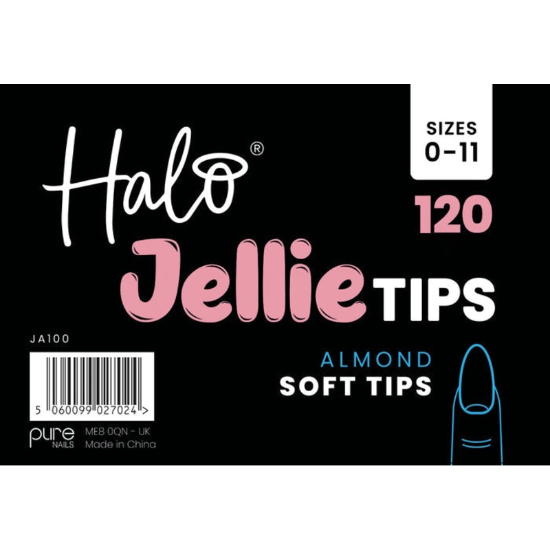 Halo Jellie Nail Tips Almond, Sizes 0-11, 120 Mixed Sizes