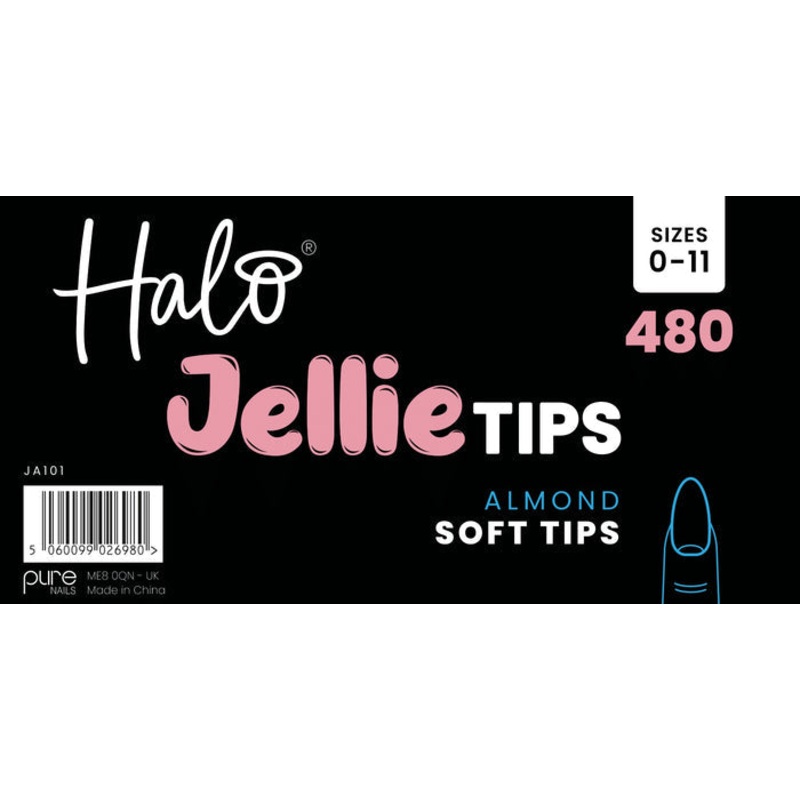 Halo Jellie Nail Tips Almond, Sizes 0-11, 480 Mixed Sizes