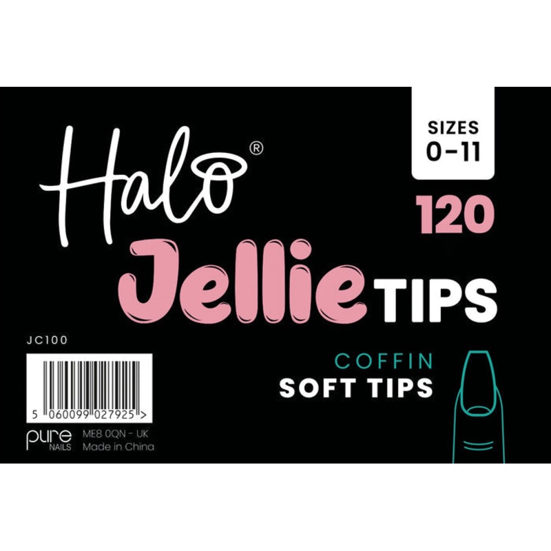Halo Jellie Nail Tips Coffin, Sizes 0-11, 120 Mixed Sizes