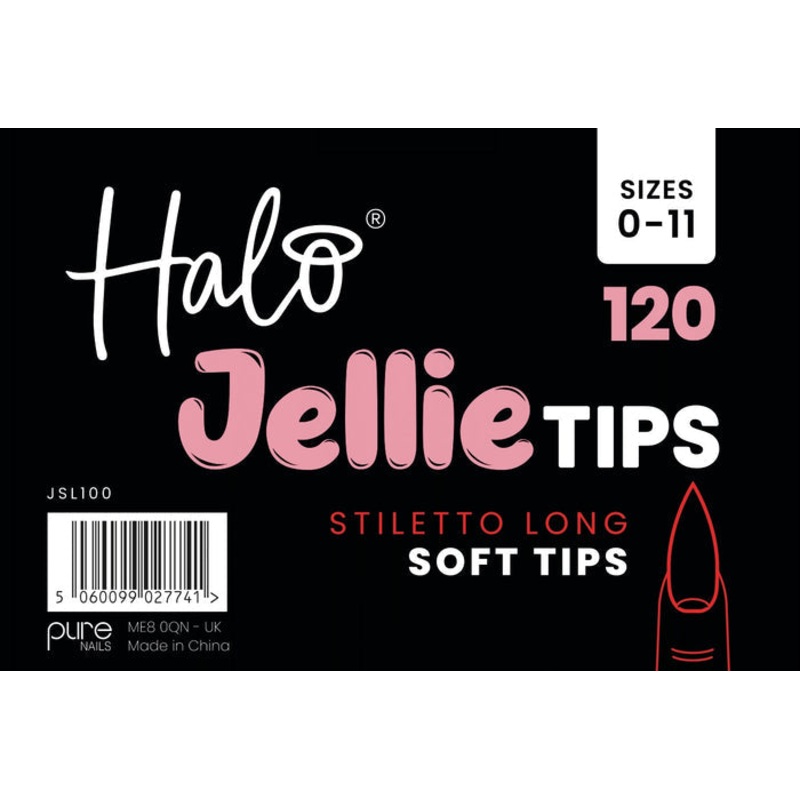 Halo Jellie Nail Tips Stiletto Long, Sizes 0-11, 120 Mixed Sizes