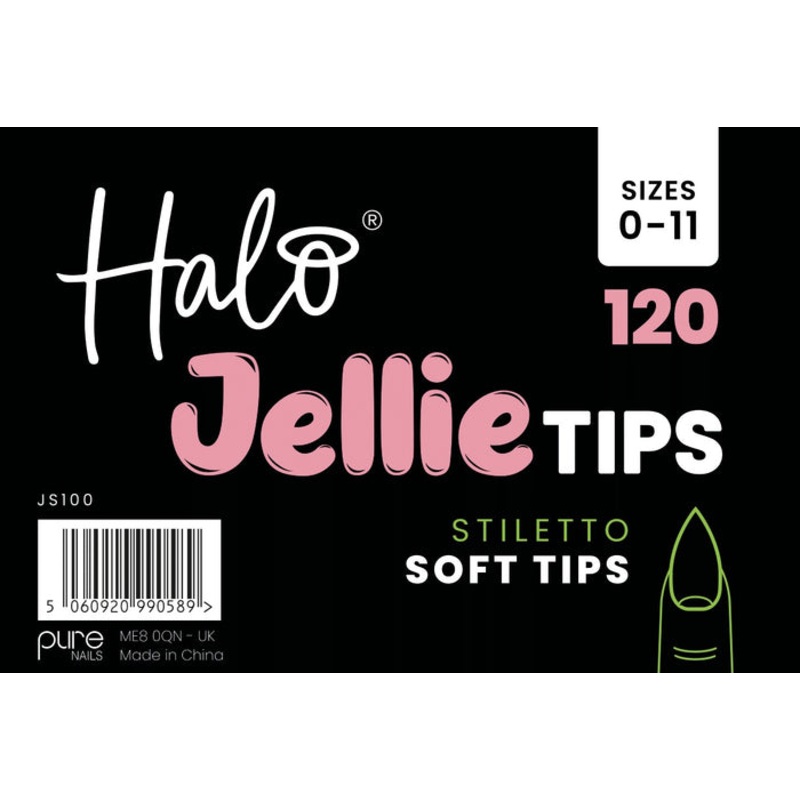 Halo Jellie Nail Tips Stiletto, Sizes 0-11, 120 Mixed Sizes