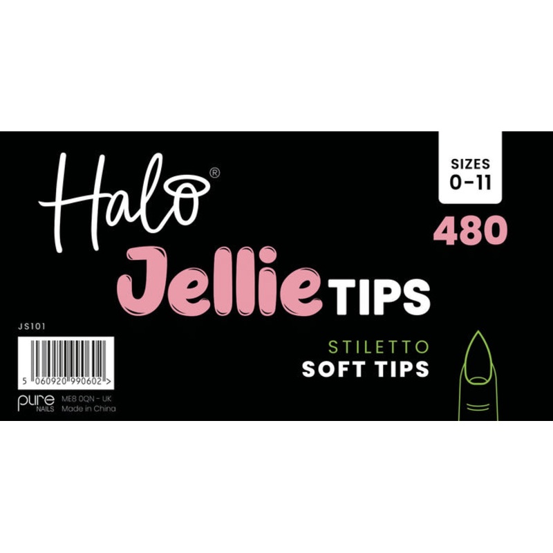 Halo Jellie Nail Tips Stiletto, Sizes 0-11, 480 Mixed Sizes