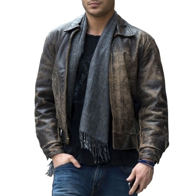 Elite Men Eve Zac Distressed Brown Leather Jacket