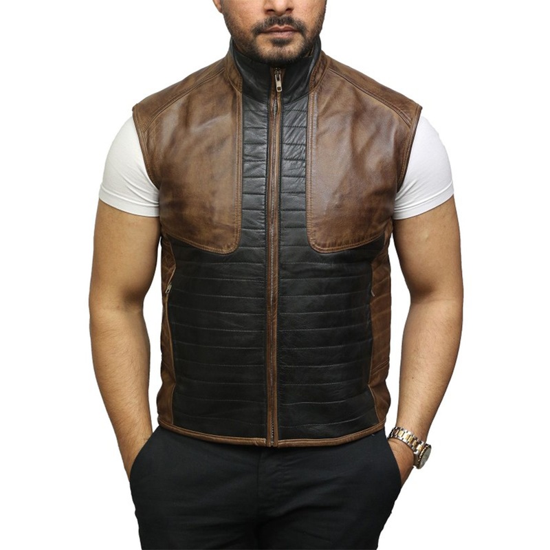 Elite Men’s Black and Brown Body Warmer Leather Vest
