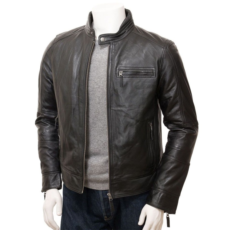 Elite Men’s Black Cafe Racer Motorcycle Leather Jacket