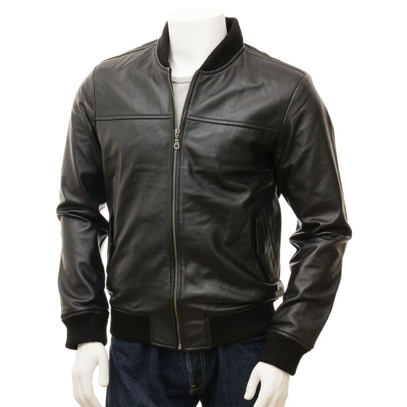 Elite Men’s Black Classic Leather Bomber Jacket