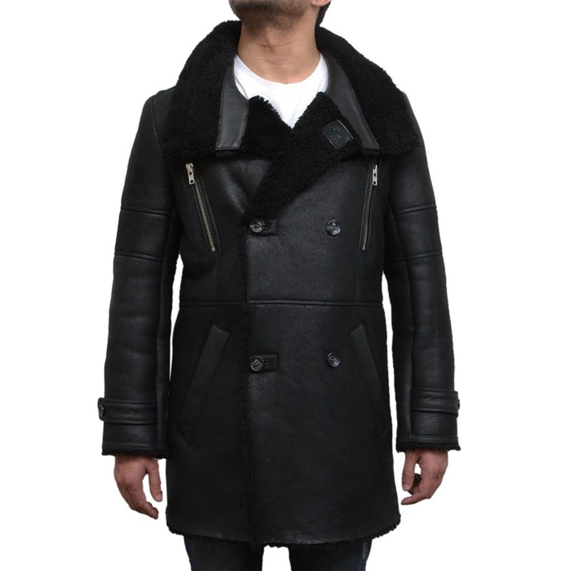 Elite Men’s Black Foldable Notched Fur collar Duffle Coat