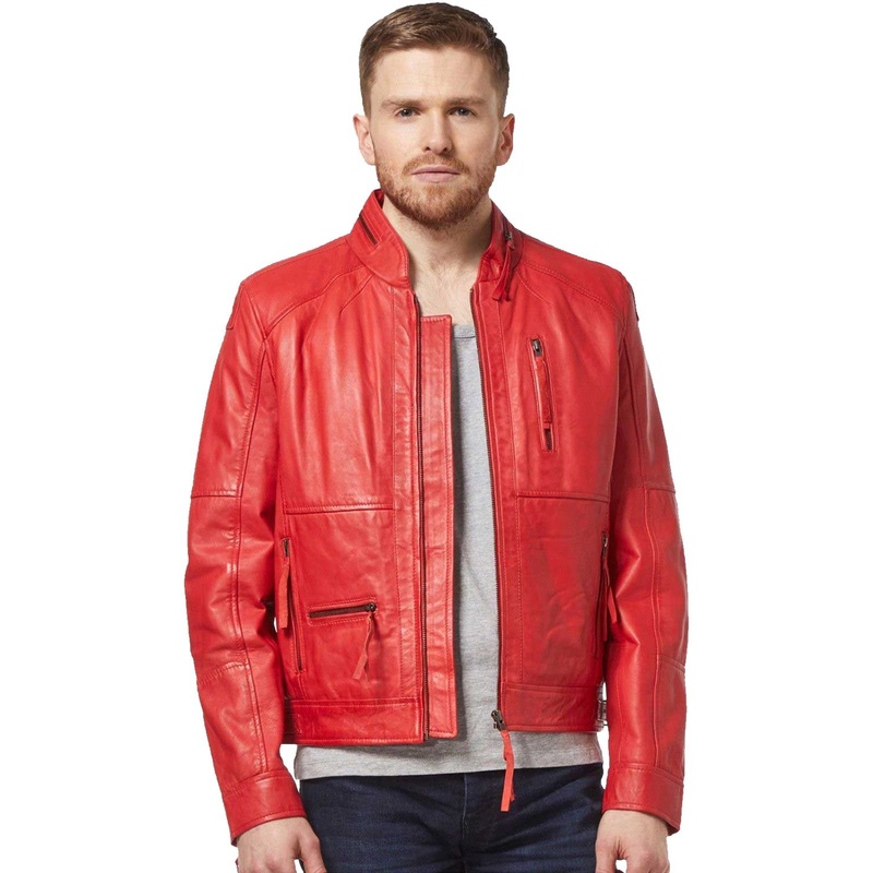 Elite Men’s Classic Stylish Red Biker Real Leather Jacket