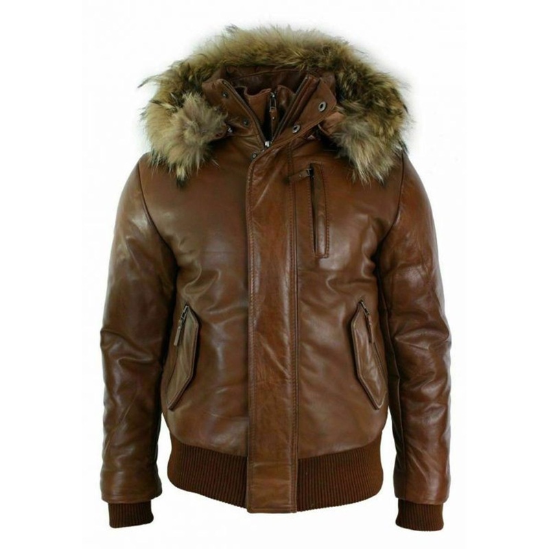 Elite Men’s Puffer Hooded Bomber Leather Jacket