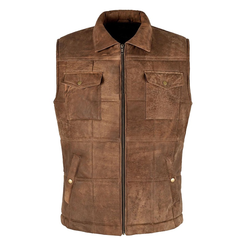 Elite Men’s Vintage Brown Body Warmer Leather Vest