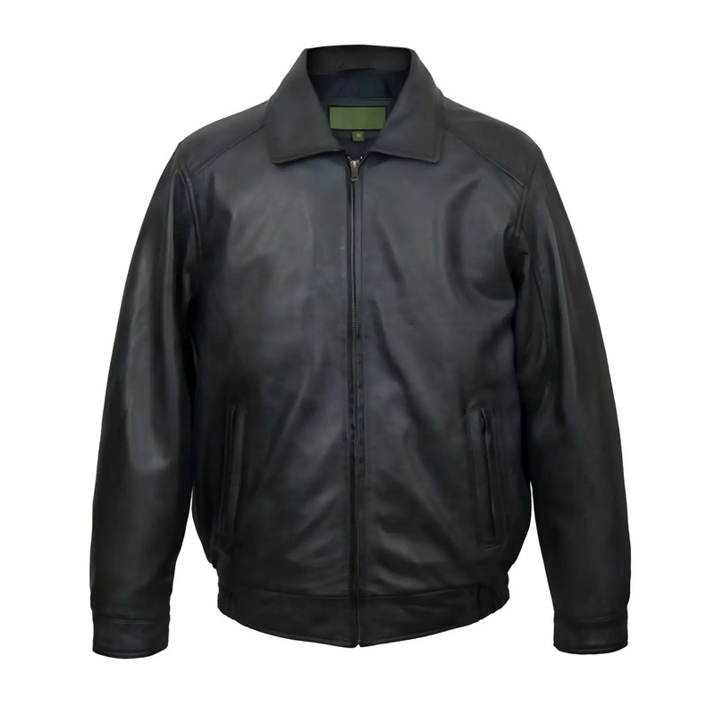Elite Mens Blue Leather Blouson Jacket