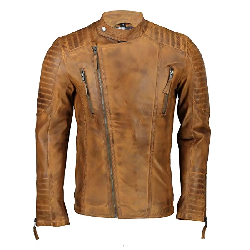 Elite Mens Brown Tandy Slim Fit Biker Vintage Xposed Leather Jacket