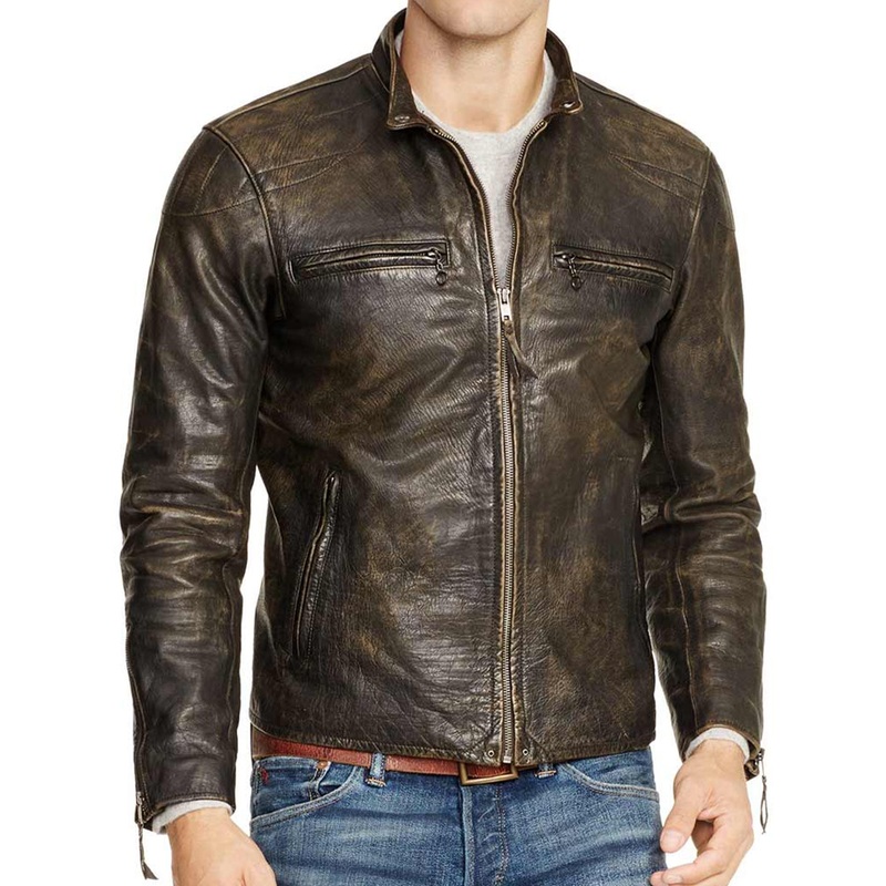 Elite Mens Motorcycle Distressed Brown Leather Jacket