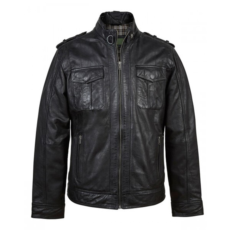 Elite Mens Stand up Collar Black Leather Jacket