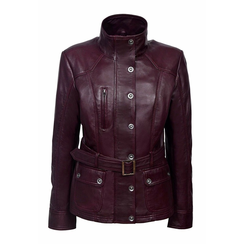 Elite Military Style Cherry plum Slim Fit Leather Jacket