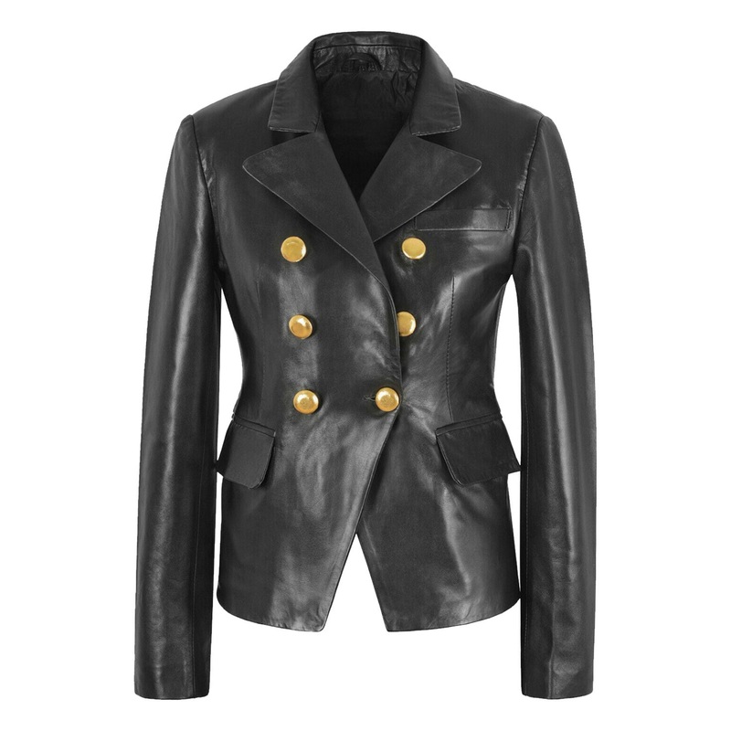 Elite Women’s Double Breasted Leather Blazer