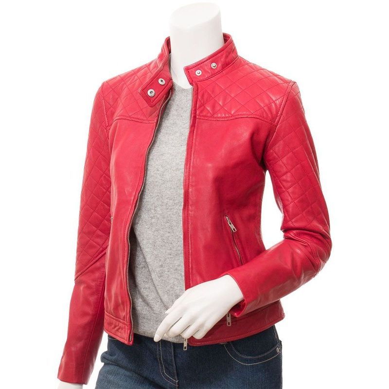 Elite Women’s Quilted Shoulder Stylish Biker Cafe Racer Style Real Leather Jacket