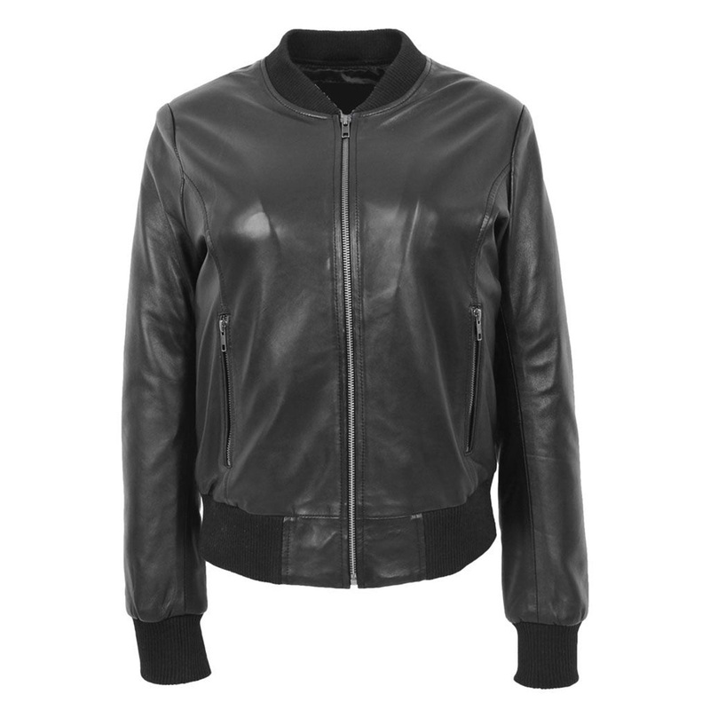 Elite Women’s Stylish Black Bomber Leather Jacket