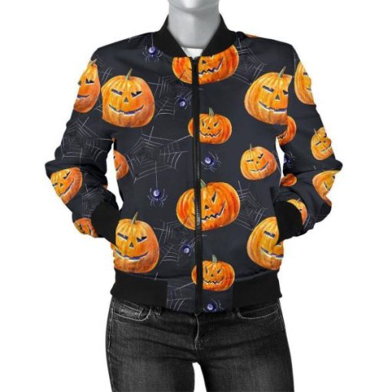 Elite Halloween Pumpkin Print Bomber Jacket