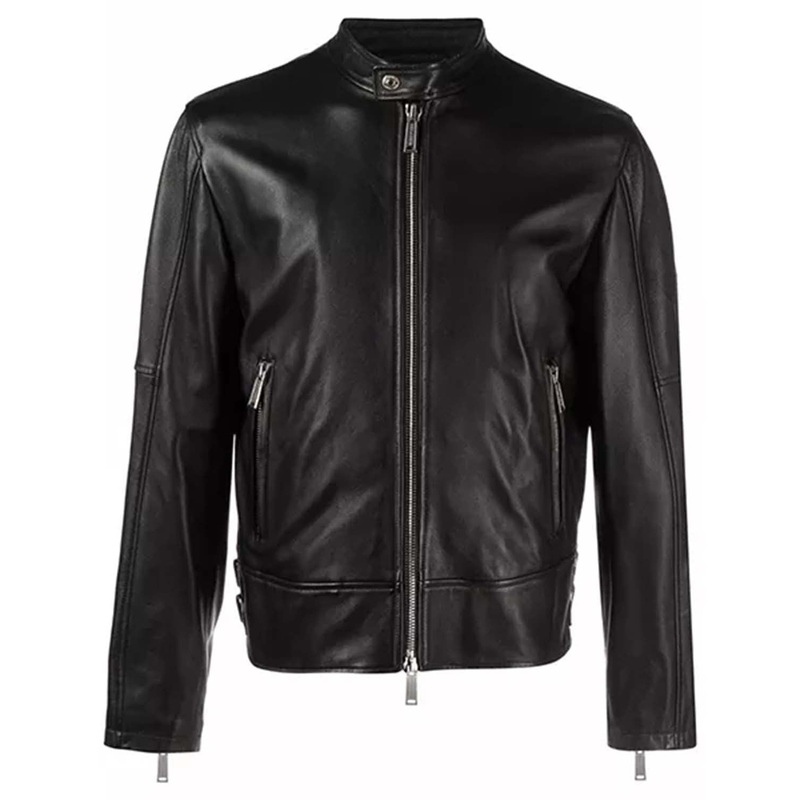 Elite Mens Black Leather Racer Jacket