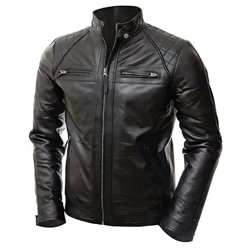 Elite Mens Black Quilted Leather Jacket GNXB16109942688