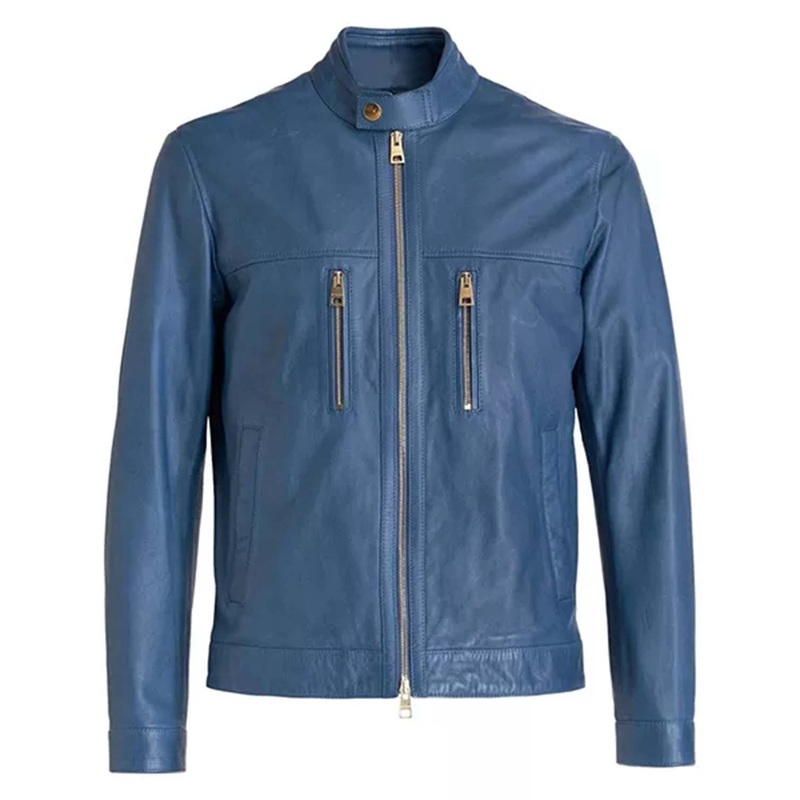 Elite Mens Blue Cafe Racer Leather Jacket
