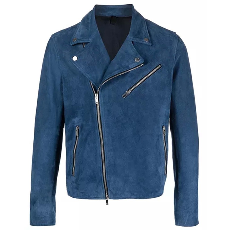 Elite Mens Blue Suede Biker Jacket