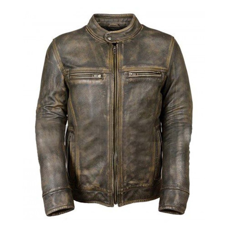 Elite Mens Brown Cafe Racer Distressed Leather Jacket