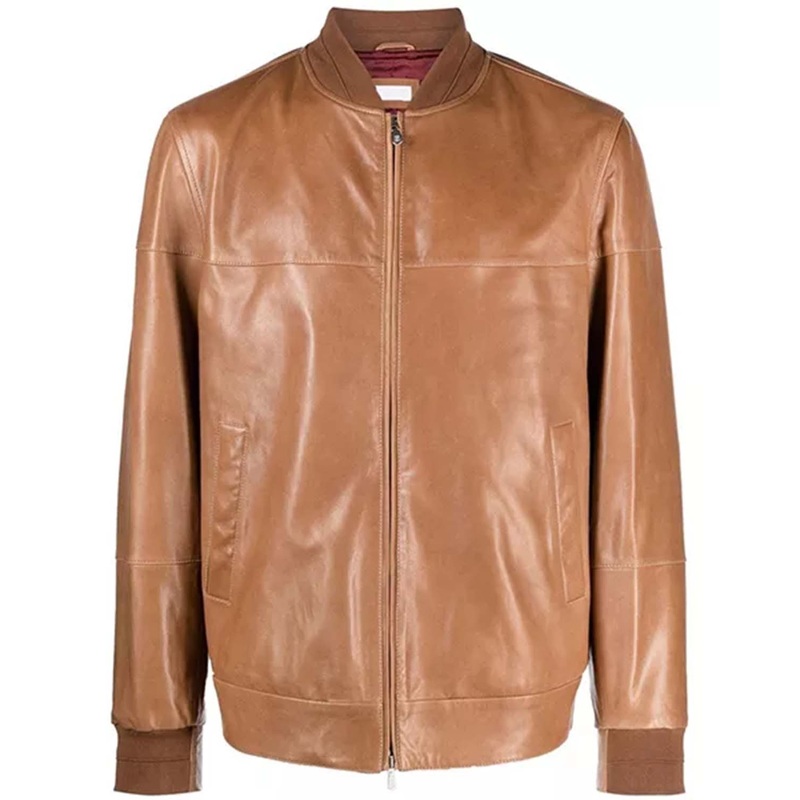 Elite Mens Brown Leather Bomber Jacket
