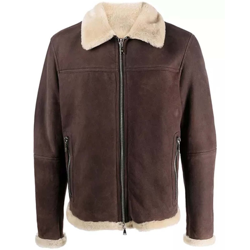 Elite Mens Brown Suede Jacket With Sherpa Collar