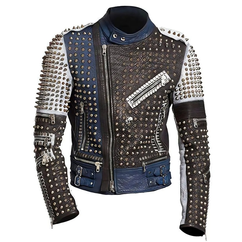 Elite Mens Cafe Racer Funky Rider Studded Punk Retro Motorcycle Jacket