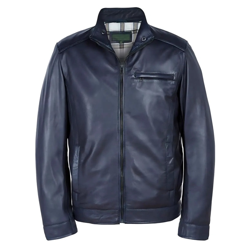Elite Mens Navy Blue Leather Jacket