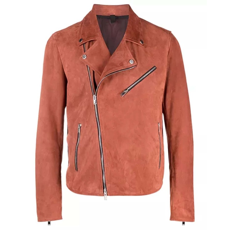 Elite Mens Orange Suede Moto Jacket
