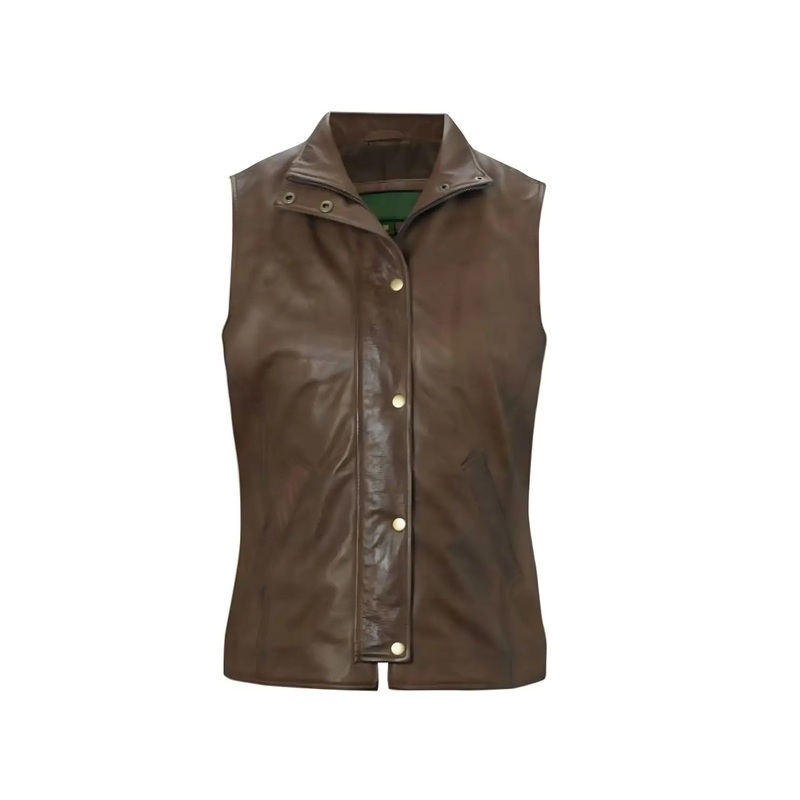 Elite Sibson Womens Mid-Brown Leather Gilet