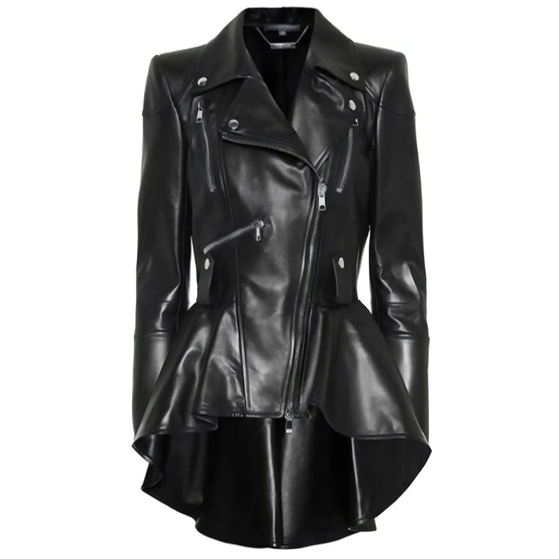 Elite Women Black Peplum Richline Leather Jacket