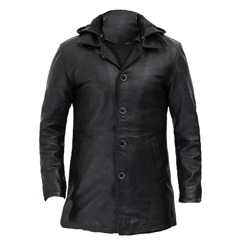 Elite Devine Men’s Black Leather Jacket with Hood