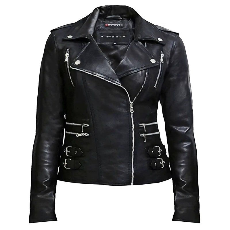 Elite Ladies Genuine Leather Bikers Slim Fit Black Jacket