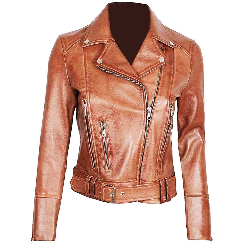 Elite Margaret Brown Leather Asymmetrical Women’s Slim Fit Biker Jacket