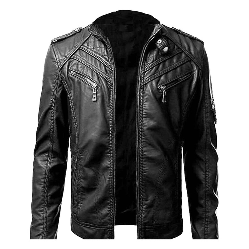 Elite Men’s Stylish Slim Fit Biker Genuine Leather Black Quilted Jacket