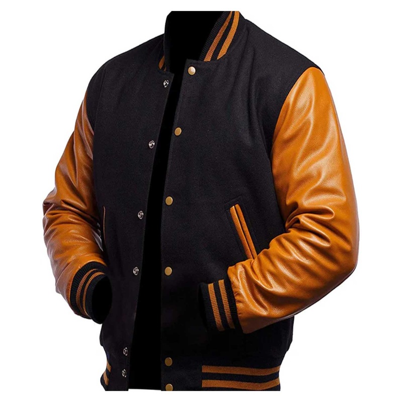 Elite Men’s Varsity Black and Gold Bomber Baseball Letterman Leather Jacket