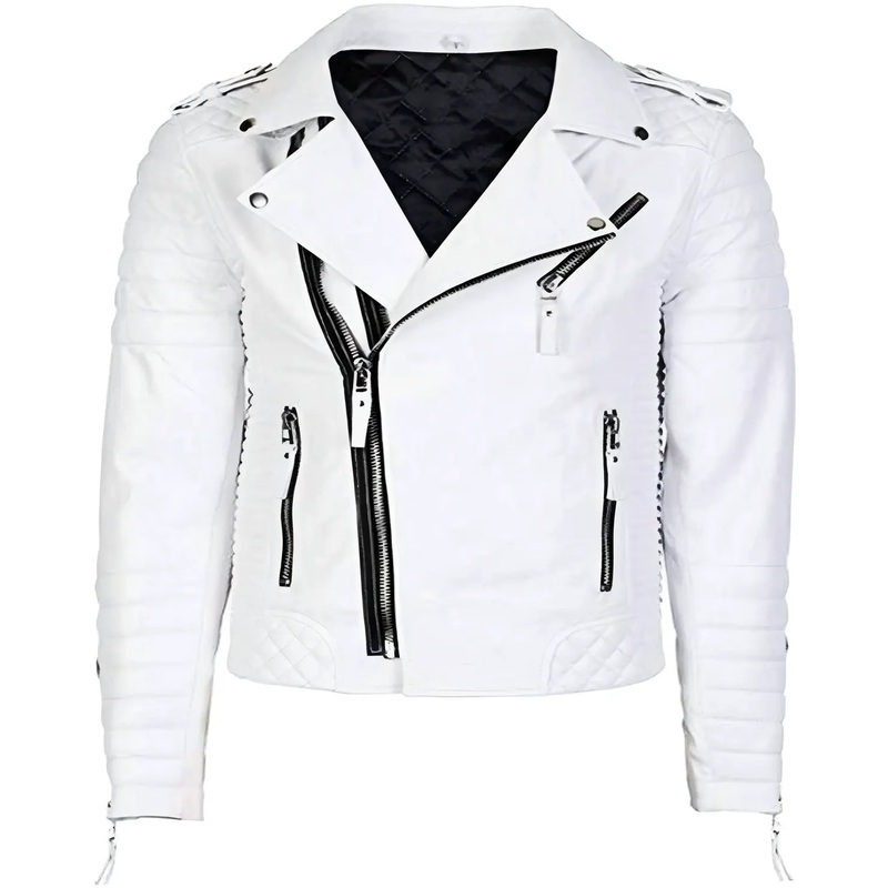 Elite Motor Bikers White Motorcycle Men’s Leather Jacket