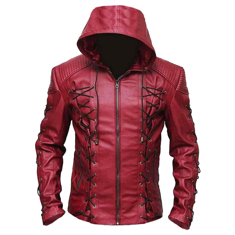 Elite DC Red Arrow Inspired Red Hood Leather Jacket