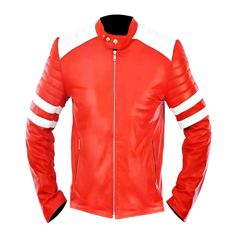 Elite Fight Club Brad Pitt Red and White Leather Jacket