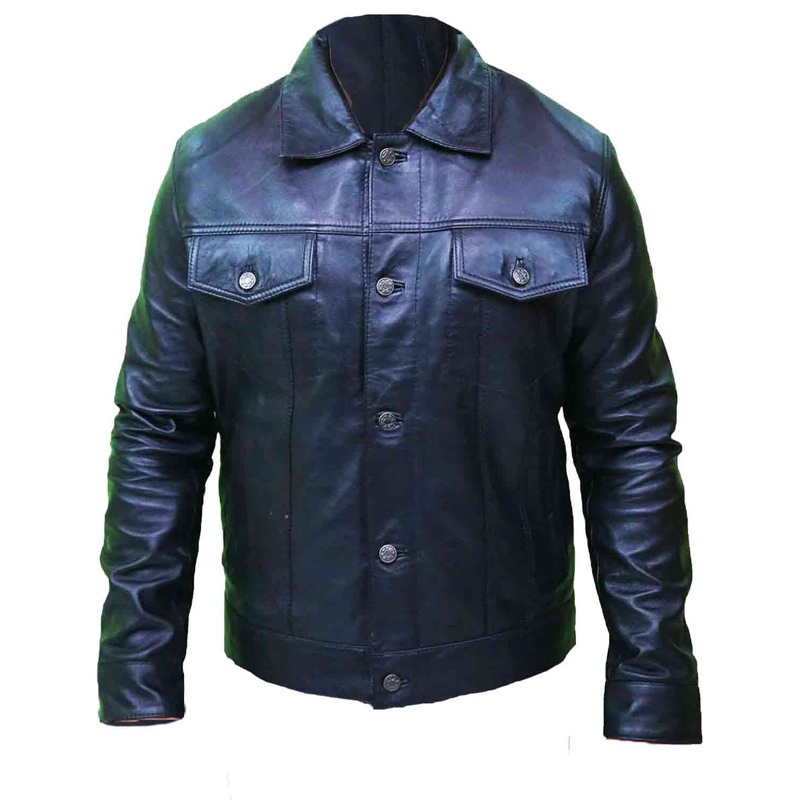 Elite Men’s Vintage Black Leather Trucker Jacket