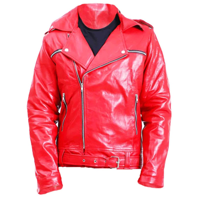 Elite Mens Biker Negan Red Leather Jacket