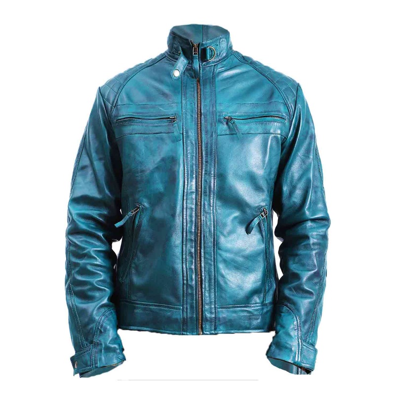 Elite Mens Quilted Green Cafe Racer Leather Jacket