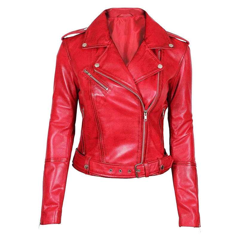 Elite Negan Biker Women’s Red Leather Jacket