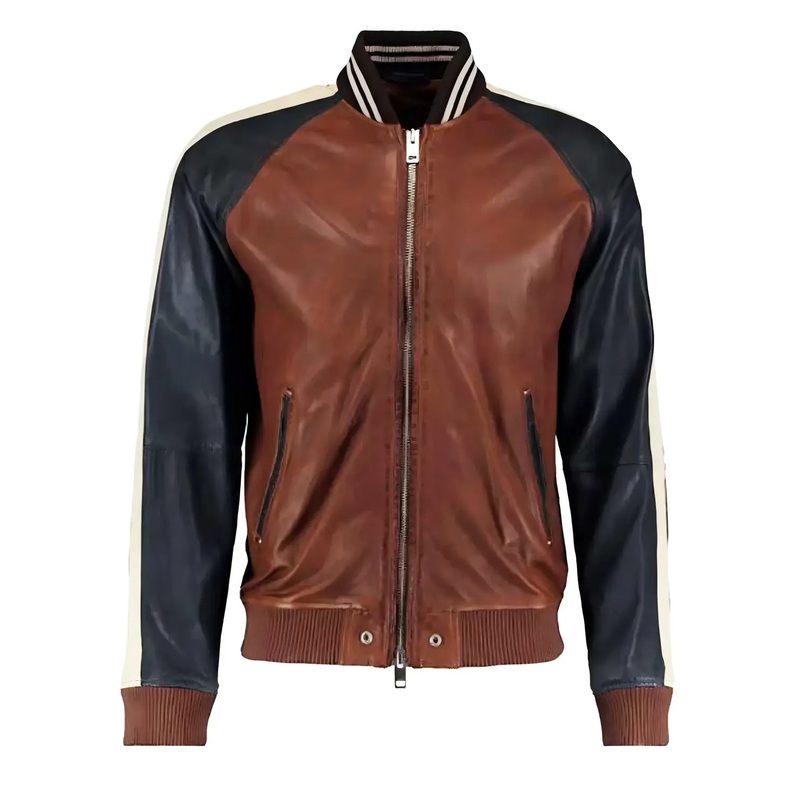 Elite Mens Truly Bomber Black and Brown Leather Jacket