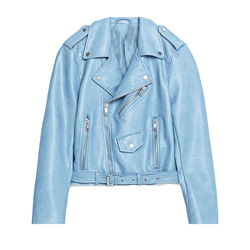 Elite Womens Baby Blue Motorcycle Leather Jacket